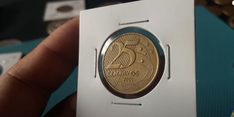 Descubra a moeda de 25 centavos ano 2001 com erro que vale até R$ 180!