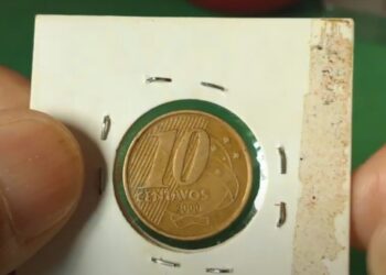 Moeda 10 centavos 2000 Dom Pedro II batida dupla