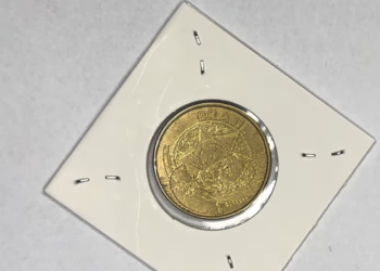 Moeda de 25 centavos com reverso invertido