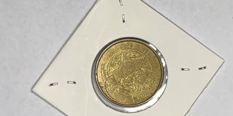 Moeda de 25 centavos com reverso invertido