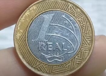 Moeda 1 real 2008 reverso invertido