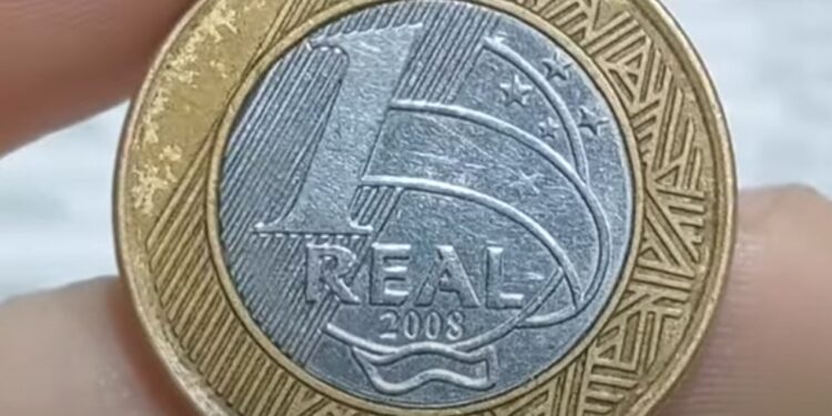 Moeda 1 real 2008 reverso invertido