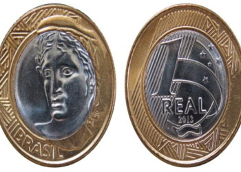 Moeda de 1 real com anverso e reverso