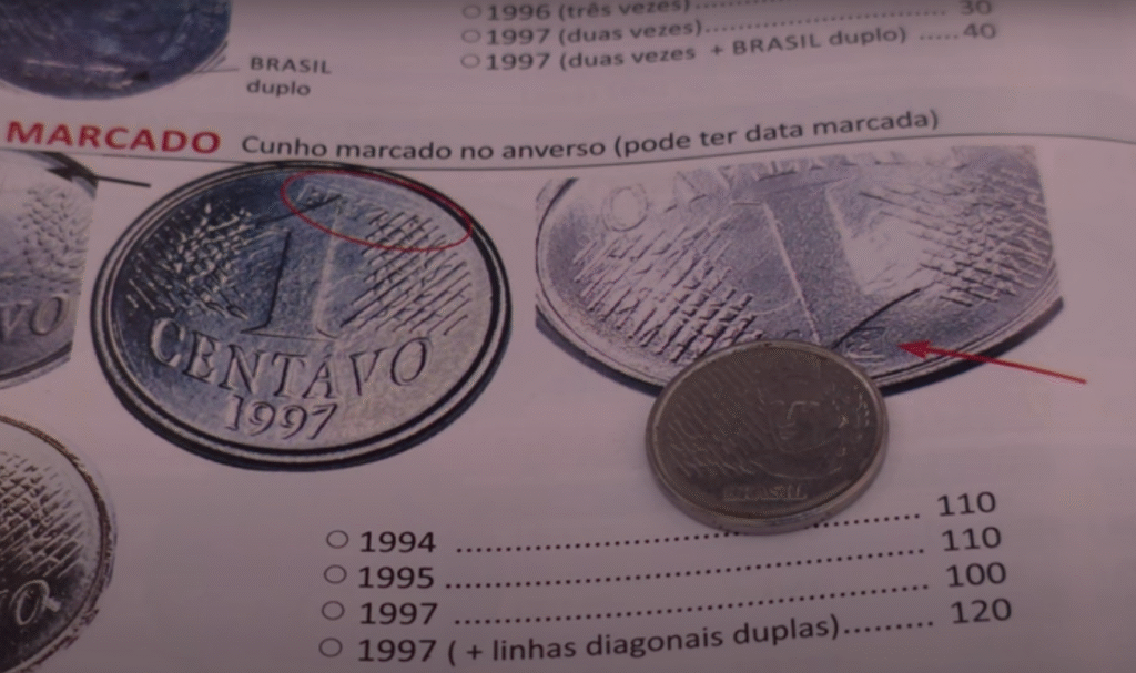 Valores da moeda de 1 centavo de 1997 com erro de cunhagem que pode chegar a R$ 120 no catálogo numismático