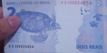 Nota rara de 2 reais série DZ com tartaruga marinha e código identificador